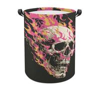 Cesto portabiancheria con teschio bianco con fiamme rosa e gialle, cesto portabiancheria impermeabile pieghevole per vestiti sporchi, cesto portabiancheria per soggiorno e bagno
