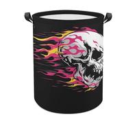 Cesto portabiancheria con teschio da corsa con fiamme rosa e gialle, cesto portabiancheria impermeabile pieghevole per vestiti sporchi, cesto portabiancheria per soggiorno e bagno