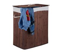 Relaxdays Cesto Portabiancheria Rettangolare con Coperchio, 95 L, Organizer con 2 Scomparti, Pieghevole, bambù, Marrone
