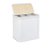 Relaxdays Cesto Portabiancheria Rettangolare, Coperchio, 3 Scomparti Porta Biancheria, 62x62,5x42,5 cm, bambù, Bianco, Poliestere