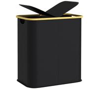 Cesto Portabiancheria da 80L a 2 Sezioni con Coperchio 54x34x58,5 cm in Tessuto non Tessuto e Bambù Nero