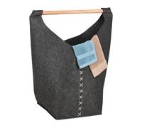 Cesto Portabiancheria Feltro Maniglia Legno 50 L Cestino Panni Sporchi Bagno