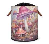 Cesto portabiancheria grande con motivo a funghi e fiori, pieghevole, con coperchio con coulisse, per camera da letto e bagno