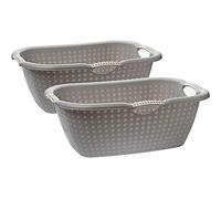 Cesto portabiancheria grande XL, set da 2 pezzi, con manici ergonomici, cesto portabiancheria in plastica, 60 x 40 x 22 cm, adatto per interni ed esterni, made in EU, grigio