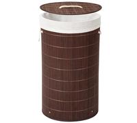 Cesto portabiancheria in bambù con coperchio, pieghevole, per la biancheria, intrecciato, in bambù naturale, rimovibile, 52 I/72 l, buona permeabilità all'aria (Marrone-Rotundità, 60 * 35cm)