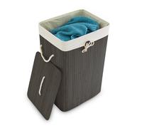 Relaxdays Cesto Portabiancheria con Coperchio, Bambù 83 L Cestino Rettangolare Pieghevole 65,5x43,5x33,5 cm, Nero