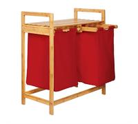 Lumaland Cesto per il bucato in bambù con 2 sacchi per il bucato estensibili | Dimensioni circa 73 cm di altezza x 64 cm di larghezza x 33 cm di profondità [Rosso]