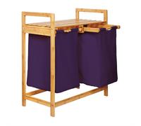 Lumaland Cesto per il bucato in bambù con 2 sacchi per il bucato estensibili | Dimensioni circa 73 cm di altezza x 64 cm di larghezza x 33 cm di profondità [Viola]