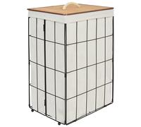 Cesto portabiancheria in metallo con coperchio rimovibile in bambù nero e legno