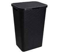 Cesto portabiancheria in plastica stile rattan, 60 l, colore: nero