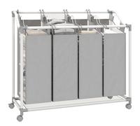 Cesto portabiancheria mobile HOMCOM, Doodle laundry, cesto con ruote e 4 sacchi, 4 x 40L, per lavanderia, camera da letto, bagno, Grigio
