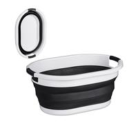 Relaxdays Cesto Portabiancheria Pieghevole, 36 Litri, Contenitore Salvaspazio in Plastica con Impugnature, Nero Bianco