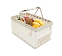 Cesto portabiancheria pieghevole, impilabile, stabile e resistente alle intemperie, portatile, 64 x 40 x 33,5 cm, design traspirante, versatile e durevole (grigio crema)