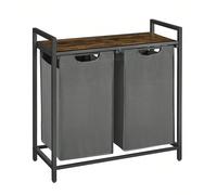 Cesto Portabiancheria, Porta Biancheria, 2 Sacchi in Tessuto Oxford Estraibili e Rimovibili, Piano d'Appoggio, Struttura Metallo, 2 x 46L, 73 x 33 x 72 cm, Marrone Vintage e Grigio, Ritorno a Scuola [