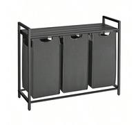 Cesto Portabiancheria, Porta Biancheria, 3 Sacchi in Tessuto Oxford Estraibili e Rimovibili, Piano d'Appoggio, Struttura Metallo, 3 x 38L, 92,5 x 33 x 72 cm, Nero e Grigio [Cesto triplo, organizzazion