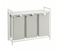 Cesto Portabiancheria, Porta Biancheria, 3 Sacchi in Tessuto Oxford Estraibili e Rimovibili, Piano d'Appoggio, Struttura Metallo, 3 x 38L, 92,5 x 33 x 72 cm, Bianco [Cesto triplo, organizzazione per t