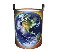 Cesto portabiancheria portatile Cosmic Earth con manici, cesto portabiancheria rotondo monostrato