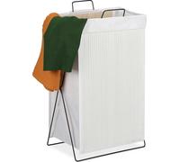Relaxdays Cesto Portabiancheria bambù Pieghevole 40 L, in Metallo con Manici, Porta Panni, HLP 61 x 38 x 22 cm, Bianco, Poliestere