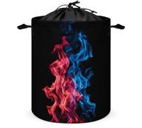Cesto portabiancheria rosso e blu con fiamme, rotondo, pieghevole, con coulisse, per camera da letto e bagno
