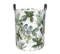 Cesto portabiancheria rotondo a strato singolo, resistente, con foglie di eucalipto verde, borsa per vestiti sporchi, tessuto Oxford, impermeabile, facile da pulire