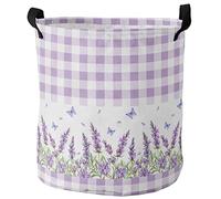 Cesto Portabiancheria Rotondo Lavender With Purple Check Plaid Pattern Cestino Di Immagazzinaggio Grande Capacità Portatile Cesto Per Panni, Per Lavanderia, Camere Da Letto, Vestiti, 60L