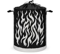 Cesto portabiancheria semplice bianco e nero con fiamme, rotondo, pieghevole, con coulisse, per camera da letto e bagno