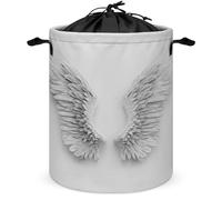 Cesto portabiancheria semplice con due ali d'angelo, rotondo, pieghevole, con coulisse, per camera da letto e bagno