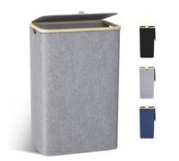 Cesto Portabiancheria Sporca Grande, 100L Cesto Biancheria Sporca per Bagno in Bambú con Coperchio, Cesta Panni Sporchi con Manici per Bagno, Lavanderia, Camera da Letto per Salvaspazio-Grigio