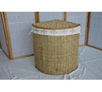 CESTO PORTABIANCHERIA VIMINI ANGOLO BANANO GIUNCO FODERA CM 35X35X55 H PELLET