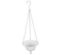 Cesto portafiori sospeso - Vaso da parete in metallo bianco con gancio e catena