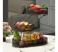 Cesto portafrutta a 3 ripiani, organizer da cucina, cestino in filo