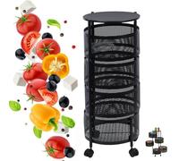 Cesto portafrutta Girevole da Cucina a 5 Ripiani, Design in aiaio al Carbonio di Alta qualità con Rete per la circolazione dell'Aria e Ruote mobili, Ideale per Frutta e Verdura e per l'organizzaz