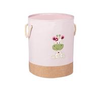 Cesto Portagiochi per Bambini con Decorazione Giraffa - Cesto Portabiancheria per Cameretta con Manici a Corda, in Poliestere, 40x50cm, Rosa