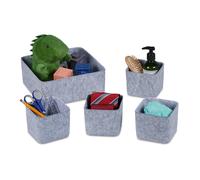 Relaxdays Cesto Portaoggetti in Feltro, Set 5 Contenitori di 2 Misure, Scatola in Tessuto per Accessori, Grigio Chiaro, 10,5 x 25 x 25 cm