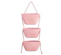 Cesto portaoggetti da appendere alla porta, in corda di cotone, a 3 ripiani, da appendere alla parete, per bambini, giocattoli, vestiti, stanza dei bambini, decorazione BoHo bianco marrone (rosa)