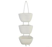 Cesto portaoggetti da appendere alla porta, in corda di cotone, a 3 ripiani, per bambini, giocattoli, vestiti, cameretta, decorazione BoHo, bianco e marrone (bianco)