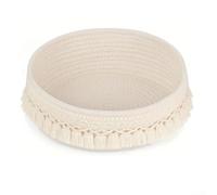 Cesto portaoggetti ecologico in corda di cotone bohémien, con nappe, leggero e organizer per scrivania per trucchi e per la casa generale (bianco)