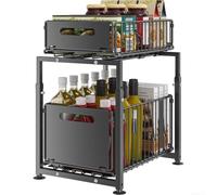 Cesto portaoggetti estraibile, altezza regolabile, sotto il lavello, con base antiscivolo, per cucina, bagno, 49 x 29 cm, nero