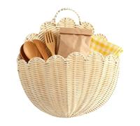 Cesto portaoggetti in - Cesto sospeso in rattan fatto a mano, organizer decorativo | Cestini da parete rustici a forma di ventaglio intrecciati per uso cucina, soggiorno, bagno