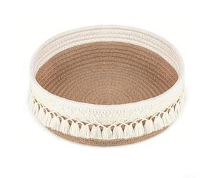 Cesto portaoggetti in corda di cotone con nappa bohémien, per scrivania e organizzazione della casa, materiale robusto per mantenere la forma nel tempo (carta scritta bianca)