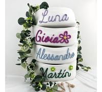 Cesto Portaoggetti In Corda Di Cotone Personalizzato Con Nome, Regalo Personalizzato For Baby Shower, Cestini Decorativi For La Cameretta Dei Bambini Con Testo Colorato( S: 19X12X27cm)
