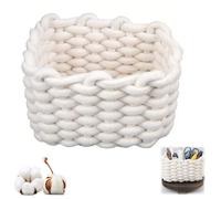 Cesto portaoggetti in cotone, cestino intrecciato bianco con filo spesso, organizer da bagno per scrivania e tavolo da toeletta, fasciatoio, cosmetici, desktop, piccolo contenitore