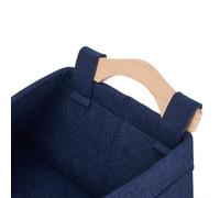 Cesto portaoggetti in feltro con dettagli in legno di pino, per organizzare coperte, riviste, pannolini e giocattoli in camera da letto, bagni e salotti (M, blu navy)