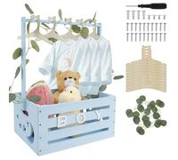 Cesto portaoggetti in legno per baby shower, con 5 ganci e maniglia, in legno, decorativo, per baby shower, gravidanza, idea regalo per i genitori (blu)