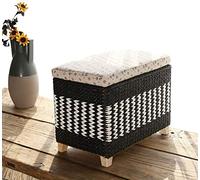 Cesto portaoggetti in rattan nero fatto a mano, con design in vimini intrecciato, struttura in legno massello, per soggiorno, poggiapiedi multifunzionale, 50 x 30 x 30 cm