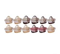 Cesto portaoggetti intrecciato a mano con manico in salice e erba intrecciata, foderato con panno di lino per molteplici usi, tra cui pane e frutta (marrone e rosso, S)