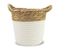 Cesto portaoggetti Jean & Len, rotondo, in cotone e giunco, versatile, ideale per asciugamani, cosmetici e piccoli utensili, soluzione decorativa e resistente, 17 x 17 cm