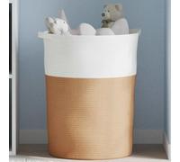 Cesto portaoggetti marrone e bianco in cotone e poliestere, diametro 49 x 65 cm, con manici, pieghevole e traspirante, versatile organizer per biancheria, giocattoli, asciugamani, coperta