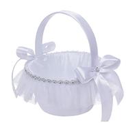 Cesto portaoggetti per damigelle con manico, cestino per dolci con fiocco, cestino da sposa, per matrimonio, bianco