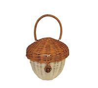 Cesto Portaoggetti per Funghi, Borsa Portaoggetti a Forma di Ghianda, Cestino Portaoggetti Creativo Fatto a Mano in Rattan con Manico, Cestino da Scrivania in Rattan con Coperchio per la Decorazione D